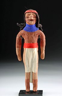 Early 20th C. Mojave Clay Doll w/ Glass Bead Necklace