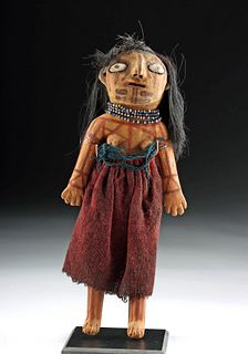 Early 20th C. Mojave Clay Female Doll w/ Hair & Beads