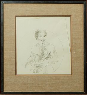 George Valentine Dureau (1930-2014, New Orleans), "Nude Saxophone Player," 20th c., graphite on paper, signed lower center, presented in a wood frame,