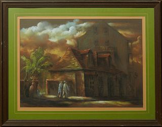 Harold "Napoleon" King (1940-2005, New Orleans), "Lafitte's Blacksmith Shop," 20th c., pastel on paper, signed lower left, presented in a wood frame, 