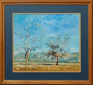 Roberta Jeanne Owen (California), "California Landscape," 20th c., oil on paper, signed lower left in pencil, presented in a wood frame, H.- 14 1/4 in