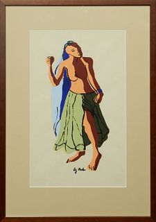 Sy Mohr (1926-2016, Maryland), "Female Nude," 20th c., oil on paper, signed lower center, presented in a wood frame, H.- 16 1/2 in., W.- 10 in., Frame