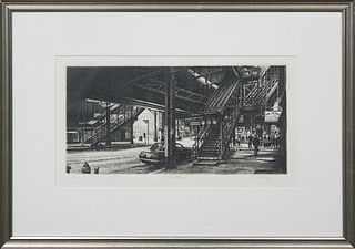 Alan Petrulis (1954-, Alabama), "Marcy Avenue," etching, 2/100, pencil numbered lower left margin, pencil titled lower center margin, pencil signed lo