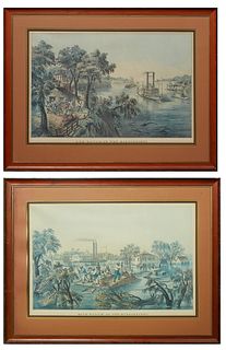 F. F. Palmer (Frances Flora Bond Palmer, 1812-1876, British), "Low Water in the Mississippi," and "High Water in the Mississippi," 20th c., pair of pr
