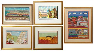 Sholem of Safed (1895-1980, Israeli), Five Colored Lithographs, consisting of "Jacob's Dream" (209/300); "The Exodus from Egypt" (209/300); "Fall of t