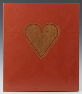 George Dunbar (1927-, Louisiana), "Heart," gold leaf over red clay, signed lower right, unframed, H.- 14 in., W.- 12 in.