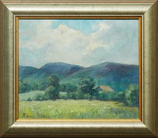 Alberta Kinsey (1875-1952, Louisiana), "Woodstock, New York," 20th c., oil on canvas laid to board, signed lower left, titled on a label verso, presen