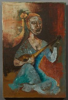 Noel Rockmore (1928-1995, Louisiana), "Joan Baez," 1960, oil on canvas, signed and dated lower left, unframed, H.- 24 in., W.- 16 in. Provenance: Prop