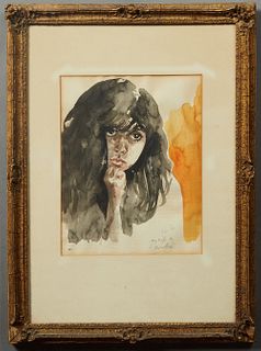 Noel Rockmore (1928-1995, Louisiana), "Portrait of My Wife," 1968, watercolor on paper, signed, titled and dated lower right, presented in a gilt and 