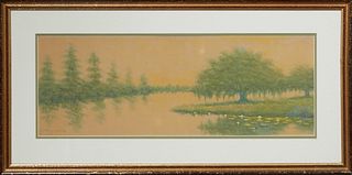 Alexander J. Drysdale (1870-1934, Louisiana), "Louisiana Bayou Scene," oil wash on board, signed lower left, presented in a gilt frame with mat, H.- 9