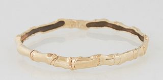 Mignon Faget 14K Yellow Gold "Bamboo" Collection Bangle Bracelet, H.- 1/4 in., Dia.- 2 3/8 in., Wt.- .71 Troy Oz. Provenance: The Estate of Dr. Sue Le