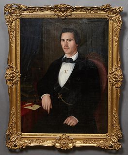 New Orleans School, "Portrait of Nicholas Burke (1834-1905)," 19th c., oil on canvas, unsigned, presented in a gilt frame, H.- 39 5/8 in., W.- 29 3/8 