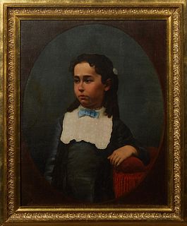 Attributed to John Genin (1830-1895, French, Active New Orleans 1860-1895), "Portrait of a Young Creole Girl," 19th c., oil on canvas, unsigned, prese