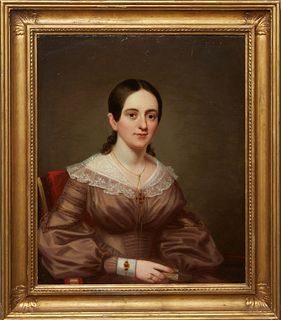 Southern School, "Portrait of a Young Lady," 19th c., oil on canvas, possibly Madame Francois Gabriel Aime, unsigned, presented in a period gilt frame