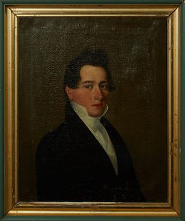 British School, "Portrait of a Victorian Gentleman," 19th c., oil on canvas, unsigned, presented in a wood and gilt frame, H.- 27 in., W.- 21 3/4 in.,