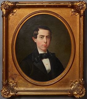 Attributed to Jacques Amans (1801 - 1888, Louisiana), "Portrait of a Young Gentleman," 19th c., oil on canvas, possibly Louis Fortier, unsigned, prese