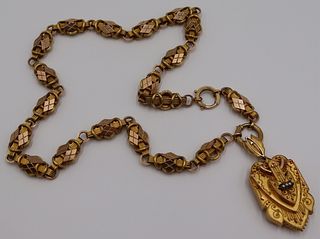JEWELRY. Victorian 14kt Gold Necklace with Shield