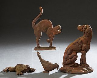Group of Four Cast Iron Door Stops, 20th/21st c., consisting of a dog, a cat, a frog and a bird, Dog- H.- 12 in., W.- 8 3/4 in., D.- 3 1/4 in. (4 Pcs.