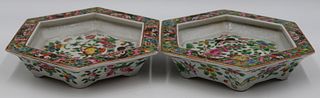 Pair of Chinese Famille Rose Hexagonal Dishes.