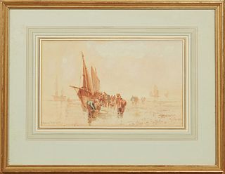 Frank Rousse (1894-1917, British), "Coastal Scene," early 20th c., watercolor on paper, signed lower left, artist bio en verso, presented in a gilt fr