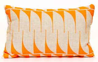 Linen Lumbar Pillow / Fluorescent Orange on Natural