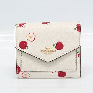 Coach Apple Pattern 76545 Women's Leather Wallet (tri-fold) Off-white,Red Color BF529315