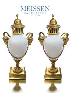 A Pair of 19th C. Meissen Figural Bronze Porcelain Vase