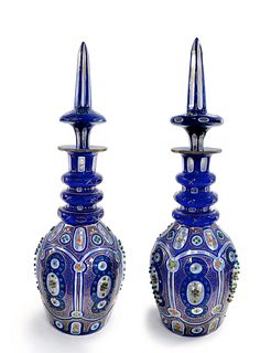 19th C. Persian Qajar Bohemian Ruby Cut-Glass Decanter