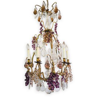 French Bronze & Crystal Grape Cluster Chandelier