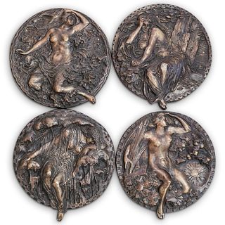 (4Pc) Four Seasons Figural Bronze Plaque Set