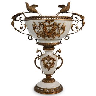 Large Bronze and Porcelain Centerpiece Vase