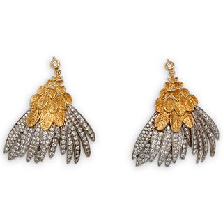 Tom Castor 18k Gold and Diamond Feather Earrings