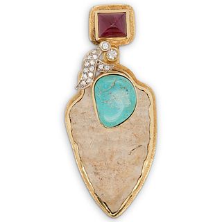 Designer 18k Gold, Arrowhead and Precious Stone Pendant