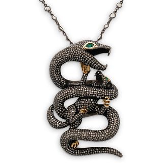 Sterling Silver Predatory Snake Pendant Necklace