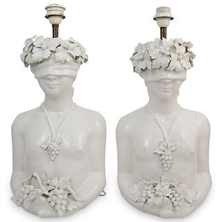 Pair Of Figural Blanc De Chine Porcelain Lamps