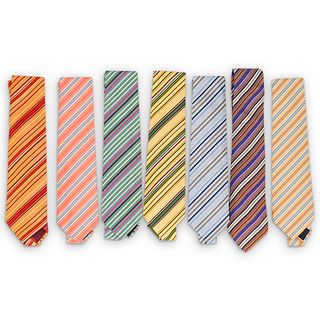 (7 Pcs) Hermes Silk Striped Necktie Group