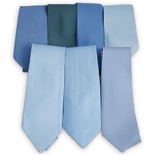 (7 Pcs) Hermes Silk Necktie Group - Blue