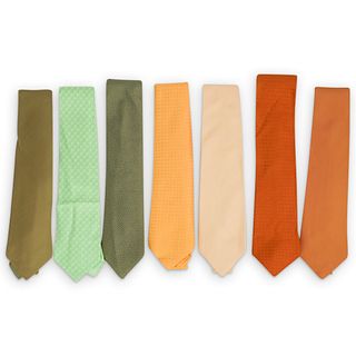 (7 Pcs) Hermes Silk Necktie Group - Yellow, Bronze and Green
