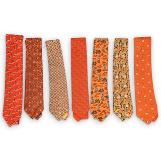 (7 Pcs) Hermes Silk Necktie Group - Orange Pattern