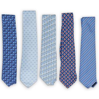 (5 Pcs) Hermes Silk Necktie Group - Blue Pattern