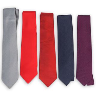 (5 Pcs) Hermes Silk Necktie Group - Solid Colors
