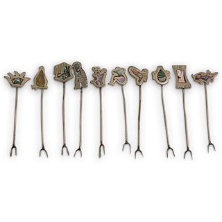 (10Pc) Mexican Sterling Olive Pick Set