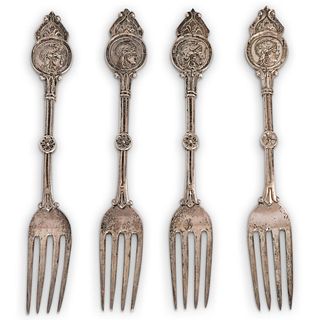 (4Pc) Figural Coin Silver Fork Set