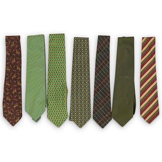(7 Pcs) Gucci Vintage Silk Necktie Group - Green Pattern