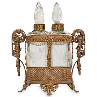 Antique French Glass & Filigree Ormolu Vanity Set