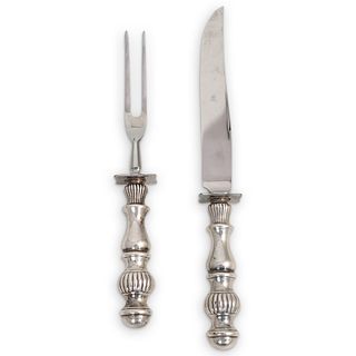 (2 Pc) Sterling Silver Handle Knife & Fork Carving Set