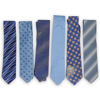 (6 Pcs) Lanvin Silk Necktie Group - Blue Pattern
