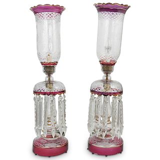 Pair Of Antique Crystal Luster Lamps