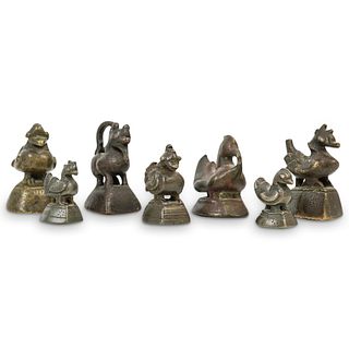 (7 Pc) Antique Burmese Bronze FIgural Opium Weights