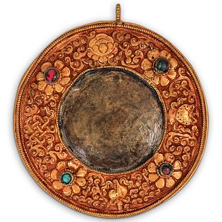 Antique Tibetan Repousse Gilt Copper Pendant
